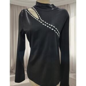 Black Women's Shoulder cut out with faux diamond accent Sz 2X - long sleeve
